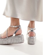 Simmi London Sea chunky flat sandal in embellished silver