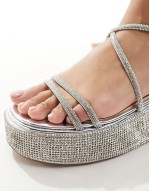 Simmi London Sea chunky flat sandal in embellished silver