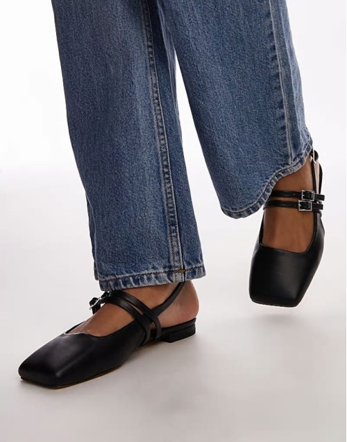 Alicia sling back ballet flats with buckle detail in black