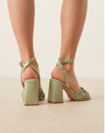 Bridal Snle plisse block heeled sandals in sage