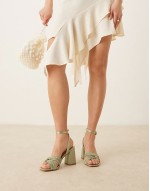 Bridal Snle plisse block heeled sandals in sage
