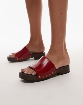 Premium Harley leather wooden clog in red