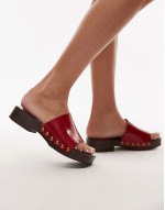 Premium Harley leather wooden clog in red