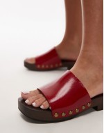 Premium Harley leather wooden clog in red